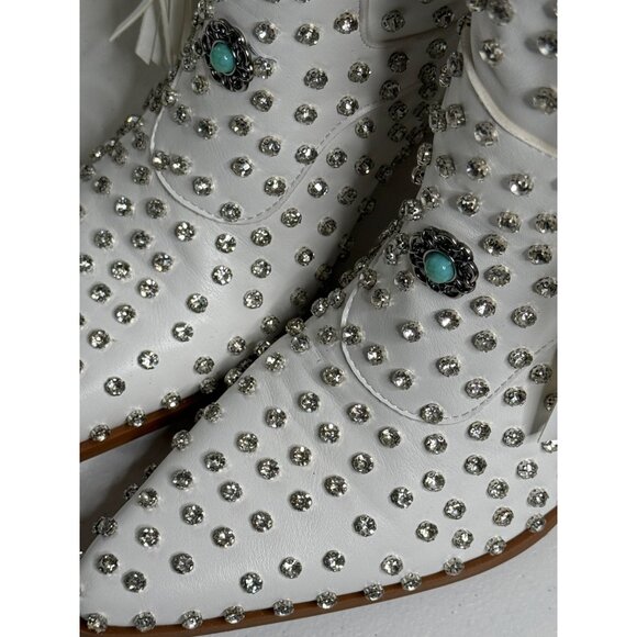 NWT Azalea Wang Bennett White Rhinestone Fringe Western Boots Glam Cowgirl - Picture 9 of 12